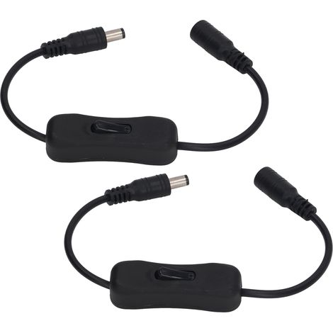 Lot de 2 câbles d'alimentation CC en ligne de 29,2 cm (11,5 pouces) de longueur, 12 V CC avec interrupteur, connecteurs mâle et femelle pour bande LED, vidéosurveillance et pompe à eau. (1/5)