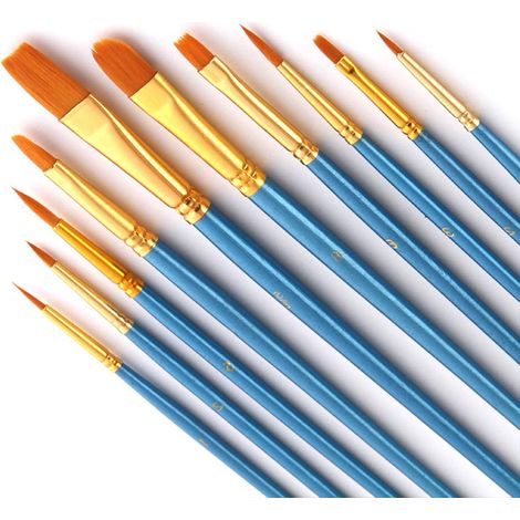 Pinceaux Peinture, 10 pcs Pinceau Peinture Acrylique pour Acrylique, Aquarelle, Huile et Gouache - Bleu (1/5)