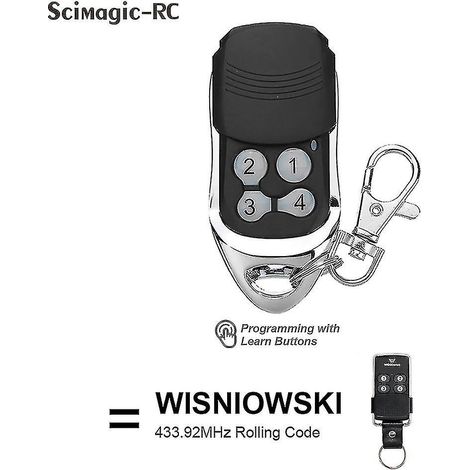 Télécommande de porte de garage Wisniowski 433 MHz à 4 canaux à code tournant 433,92 Pilot Wisniowski Command Controller (dernier modèle) (1/4)