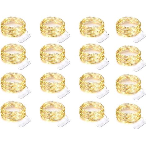 Guirlande lumineuse à piles (lot de 20), fil argenté de 2,13 m, jaune chaud, étanche, idéale pour mariages, fêtes et Noël. (1/5)