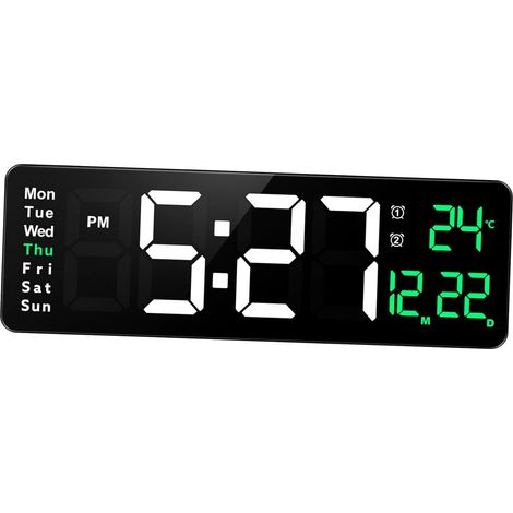 Horloge Murale Digitale LED Grand Écran avec Température Date Alarme Double Luminosité Niveaux Mémoire Intégrée Alimentation USB pour Salon Bureau Chambre (1/5)