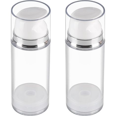 Juego de 2 botellas de plástico vacías y rellenables con bomba para base de maquillaje, loción, crema, aceite esencial (100 ml).