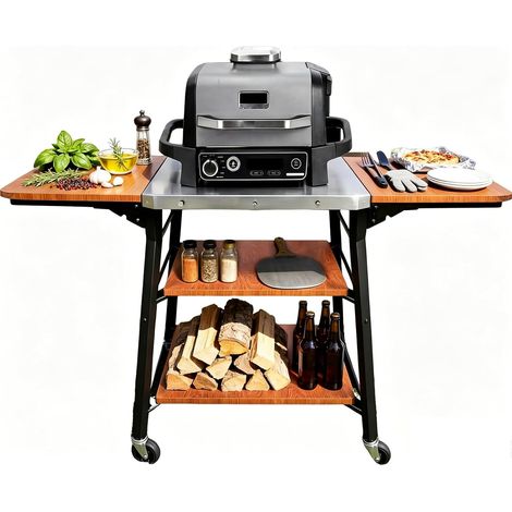 Chariot de Barbecue avec Plan de Travail en Acier Inoxydable, Chariot de Barbecue avec 2 étagères latérales Pliables et 2 étagères de Rangement, Chariot de Cuisine Mobile avec roulettes pour (1/5)