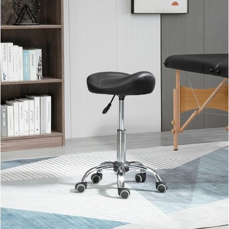 MEUBLIV Taburete de trabajo con ruedas regulable en altura negro 48 x 48 x 54-69 cm (1/5)