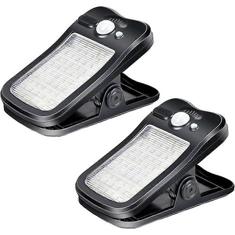 Lampes solaires à pince pour clôture, 3 modes, détecteur de mouvement, étanches, pour clôture, terrasse, camping, chargement USB, lot de 2 (1/5)