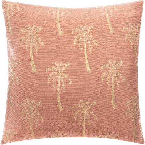Housse de coussin en chenille Palmier Rose Corail 40x40 cm - Atmosphera, Créateur d'Intérieur, Livraison Gratuite