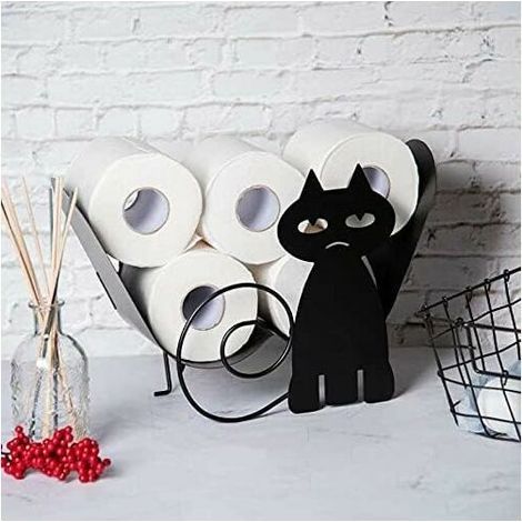 Derui porte-papier toilette en forme de chat, porte-papier toilette mural vertical 2 en 1, porte-papier toilette en métal noir, 7 rouleaux grande capacité, doux comme un nuage (1/5)