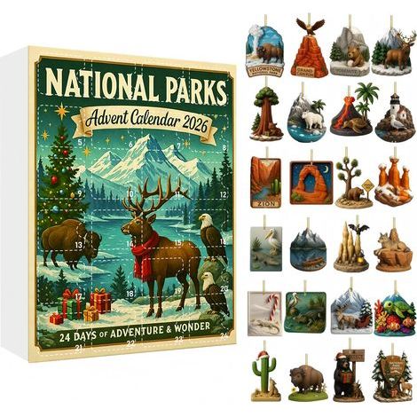 Adventskalender mit Nationalparks, Überraschungsbox, 24-tägiger Countdown bis Weihnachten, Acryl-Schlüsselanhänger, Weihnachtsgeschenkset (1/5)