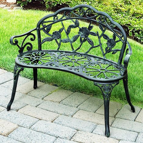Banc de jardin deux places en métal. Style rétro. Banc de parc à motif floral. Banc de balcon, charge maximale 240 kg. Pour balcon, terrasse, jardin. 100 x 54 x 78 cm. Vert antique.