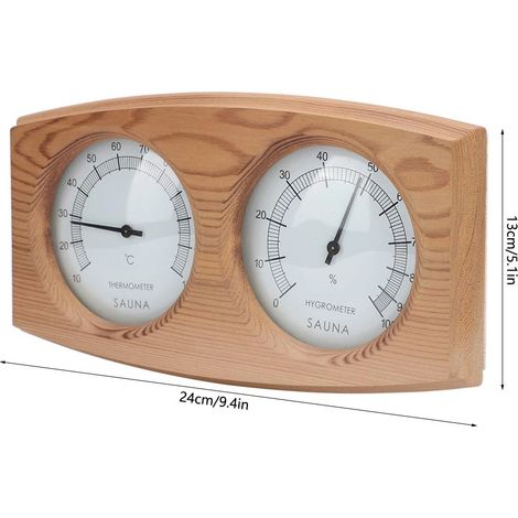 Thermo-hygromètre numérique 2 en 1, hygromètre en bois, thermomètre de sauna à double cadran, indicateur de température et d'humidité pour sauna et hammam. (1/4)
