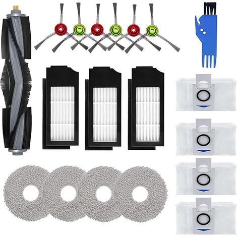 Kit di accessori per Ecovacs Deebot X1 Pro / T10 Omni, ricambi per l'aspirapolvere Ecovacs Deebot X1 Pro: 1 spazzola principale, 3 filtri HEPA neri, 6 spazzole laterali, 4 panni per la pulizia (1/4)