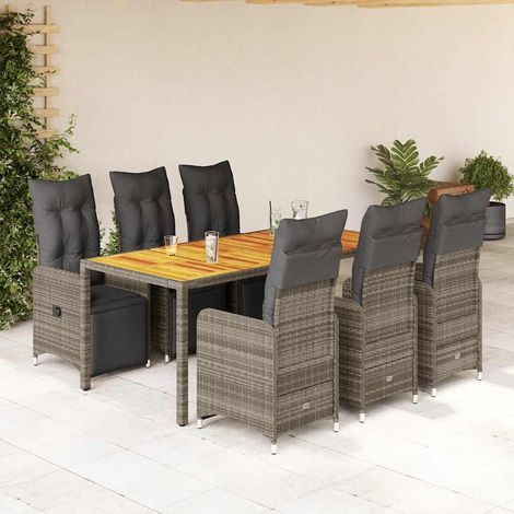 7-tlg. Garten-Bistro-Set mit Kissen Grau Poly Rattan vidaXL (1/5)