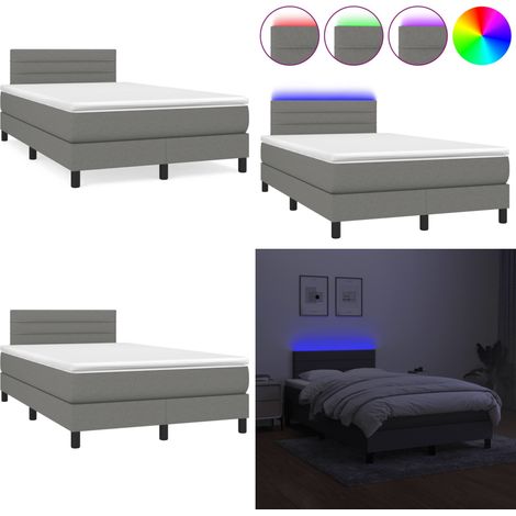 Sommier à lattes de lit matelas LED gris foncé 120x190 cm tissu - Sommier Tapissier - Lit Avec Led - Matelas À Ressorts Ensachés - Têted Lit Ajustable - Éclairage LED - Home & Living (1/5)