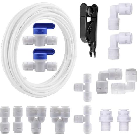 5 Mètres 3/8" Tuyau d’alimentation en Eau Tube et Kit de Connecteurs de Réfrigérateur +14 pièces RO Raccord de filtre à eau pour Réfrigérateur de Style Européen Double Réfrigérateur (1/4)