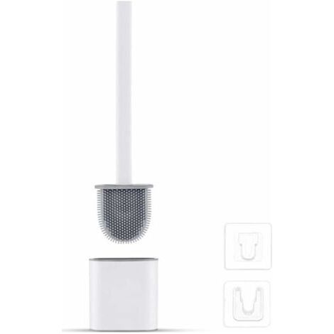 Silicone Toilet Brush Plate - Toilet Brush and Holders, Anti-drip, Antibacterial, Ventilated Toilet Brush, Odorless Quick Drying, Wall/Floor Mounted Toilet Brush, Bathroom and Toilet White (1/5)