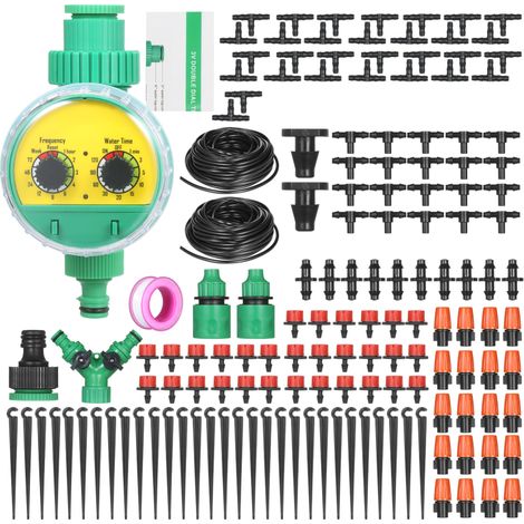 Kit de riego por goteo para plantas, sistema de riego para armar uno mismo con temporizador electrónico automático, boquillas, rociadores y goteros, 30 metros de manguera para jardín, césped y terraza (1/5)