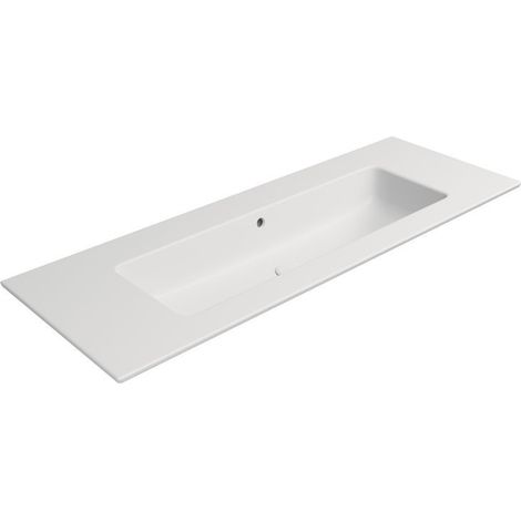 Lavabo en céramique PURA Slim 122x46cm, sans trou pour robinetterie, blanc mat (1/3)