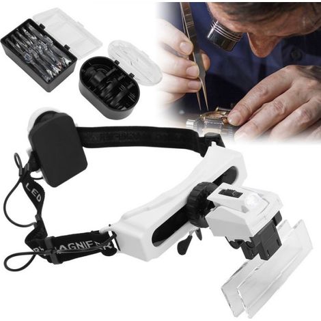 Loupe montée sur la tête Loupe Serre-tête Loupe Montée sur Tête à Lumière LED pour Lecture Tatouage Broderie parfum faux (1/5)