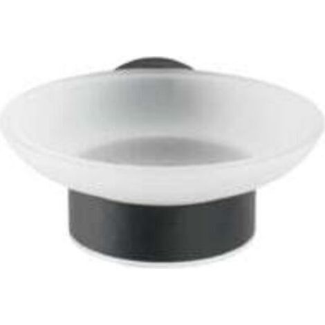 Porte-savon mural Bosio noir, rond, acier inoxydable et verre satiné, 11 x 5,5 x 13 cm, noir mat (1/5)