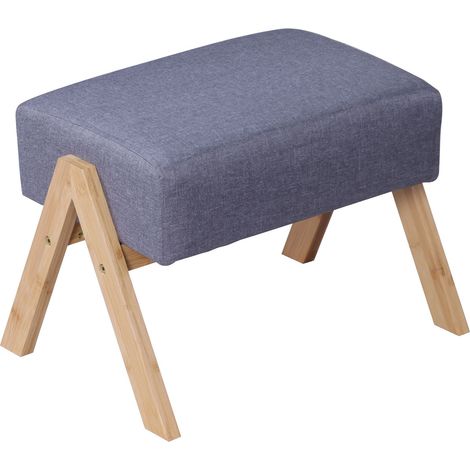 Relaxdays poggiapiedi imbottito, gambe in bambù, HxLxP: 40x28x30 cm, ingresso, soggiorno, sgabello, grigio/naturale