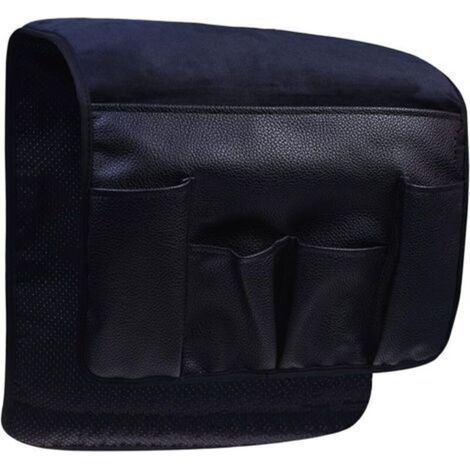 Organisateur de canapé en velours noir avec porte-clés intégré pour télécommande, téléphone portable, livre, magazines et crayon. (1/5)