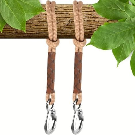 Lot de 2 fixations de balançoire pour poutre et arbre, corde de suspension réglable de 0,6 m avec mousqueton pour hamac, fauteuil suspendu et aire de jeux, suspension de balançoire extérieure (1/5)