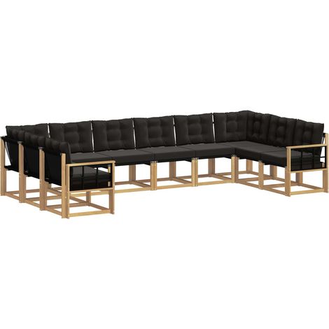Conjunto de sofás de exterior 10 uds. 10 plaza Blanco y Negro vidaXL (1/5)