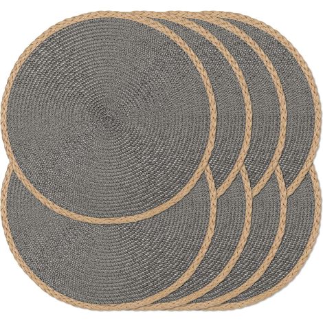Lot de 8 sets de table ronds, 38,1 cm - Tapis de table tressés tissés à la main, résistants à la chaleur, antidérapants, essuyables, à bord fin pour la cuisine, la salle à manger, usage'Bord Fin Marro (1/5)