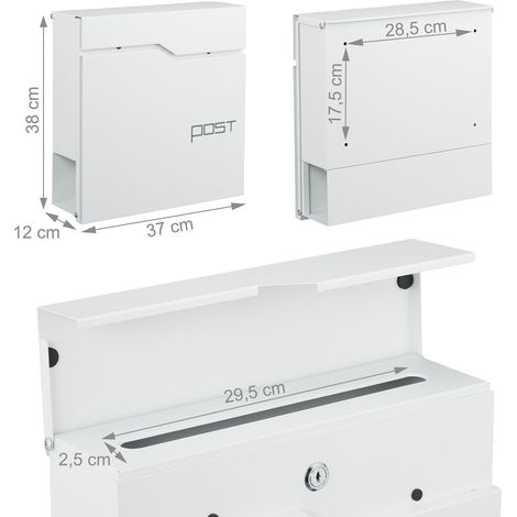 Praktischer modern Wandbriefkasten 38 x 37 x 12 cm mit Zeitungsrolle aus schwarzem Metall 130017440 (1/3)