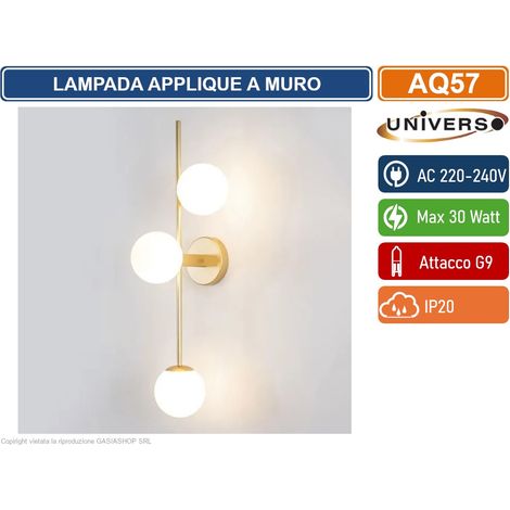 UNIVERSO AQ57 LAMPADA APPLIQUE A MURO MINIMLISTA CON 3 ATTACCHI G9 MAX 30W CON TRE SFERE IN ACRILICO (1/5)