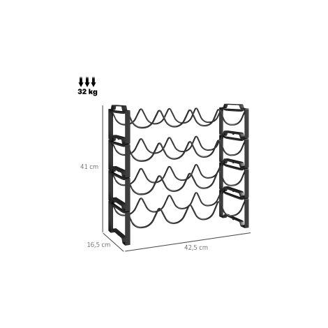 Porte-bouteilles à vin noir en métal pour 16 bouteilles avec rangement stable et design pratique pour cuisine et salle à manger (1/5)