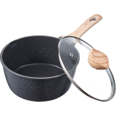 VEVOR Casserole de 2,4 L, Poelon avec Revetement Antiadhesif, Couvercle en Verre Trempe et Poignee Amovible, Multifonctions, Marmite Compatible avec Plaque a Induction, Cuisine, Maison, Noire (1/5)