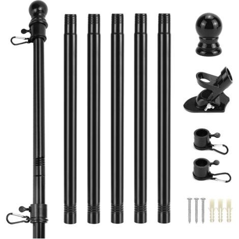 Fahnenmast-Set für den Außenbereich – 180 cm hoher Metallfahnenmast mit Wandhalterung, Winkelkopf und Drehring – 45°/90°-Aufhängung – Längenverstellbar (1/5)