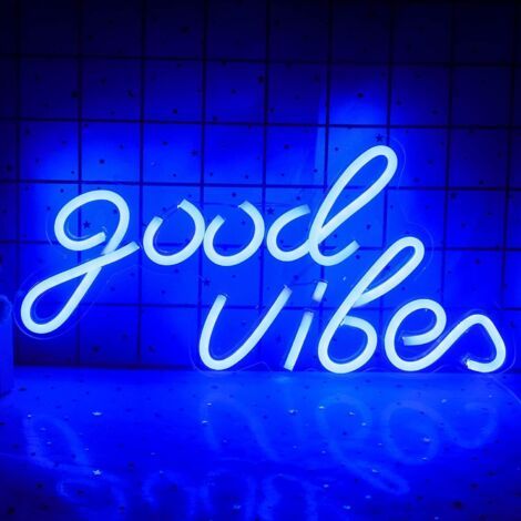 BUNTHAUS 400x20(mm) Blue Good Vibes Neon Light, Enseigne au néon Good Vibes Words, enseignes au néon à LED pour décoration murale, enseignes lumineuses pour salon salle de jeux bureau Play Club Supply (1/5)