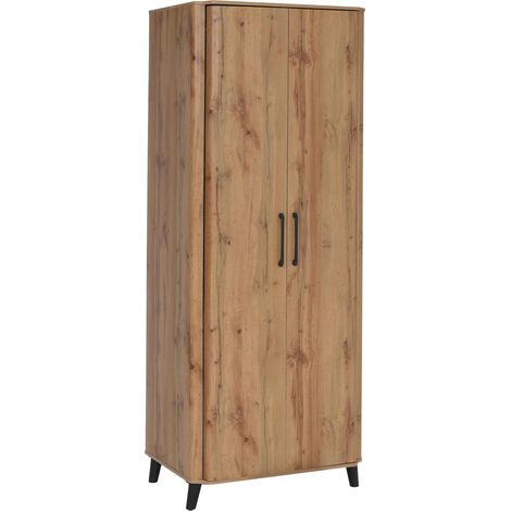[NEUWERTIG] Hochschrank HHG-763, Kleider-/Garderobenschrank Kleideraufbewahrung Schrank 2 Türen MDV 216x80x57cm Wotan-Eiche-Optik (1/5)