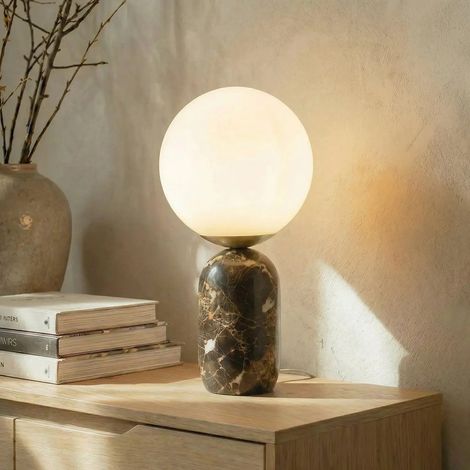 [NEUWERTIG] B-Ware Lindby Tischlampe Leuchte Lennes Braun Marmor Glas Eva Söllner ø 20 Cm E27 Led