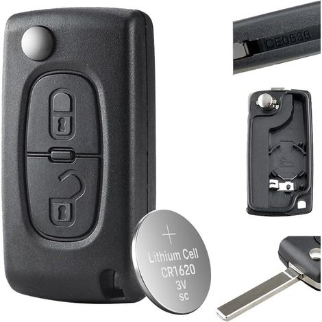 Carcasa de repuesto para llave abatible de 2 botones para Citroën Xsara Peugeot 107, 207, 307 2BT (0536) VA2 con batería (1/5)