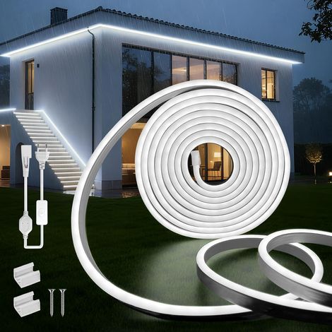 5 m Neon LED Strip 220 V Outdoor Waterproof IP65 Flexible  Cool White 6000K Neon Strip LED Light Cuttable Led Strip With Power Supply For Kitchen, Bedroom, Bioclimatic Pergola (1/5)