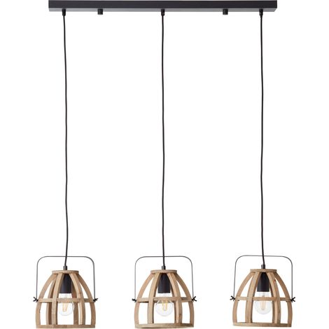 Brilliant Lamp Calley suspension à 3 lampes bois foncé/aluminium noir noir 3x A60, E27, 42 W