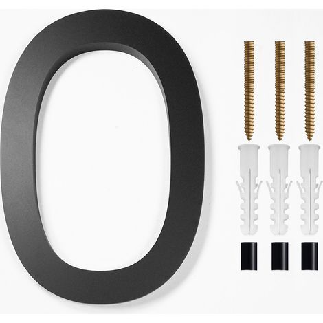 Modern brushed metal door number plaque - 5 inches, 125 mm high, black (No. 0) (1/5)