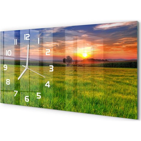 Grande Horloge Murale 60x30 cm Design Panoramique Verre Silencieux pour Salon Coucher du soleil (1/5)