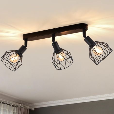 Ceiling Spotlights, LED Indoor Ceiling Spotlights, E14 Base, Ceiling Spotlights, Rotatable LED Ceiling Light (Without Bulbs) Black, Rectangular, Medium (1/5)
