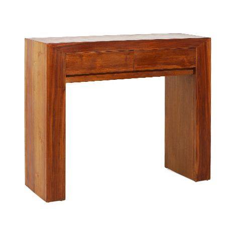 Macabane – Console moderne marron 90x30x75 cm – Bois de teck massif – 2 tiroirs – Finition vernis gomme-laque – Meuble monté (1/6)