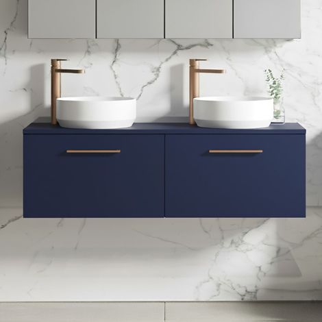 Nuie Arno Wall Hung 2-Drawer Vanity Unit with Worktop 1200mm Wide - Midnight Blue (1/5)