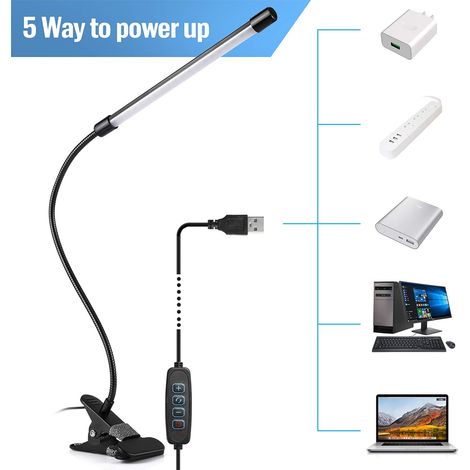 Lampe de bureau à pince avec éclairage LED USB, flexible à 360° et col de cygne, 3 modes de couleur et 10 niveaux de luminosité, idéale pour le bureau, la chambre ou le bureau. (1/5)