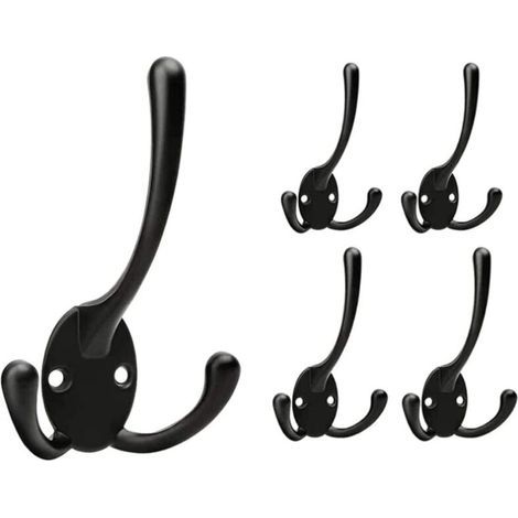 Set mit 5 schwarzen Wandhaken für Kleidung, ideal für Küche, Schlafzimmer oder Eingangsbereich. (1/5)