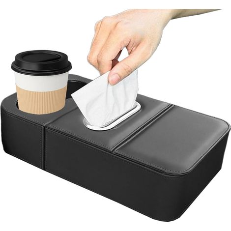 Organisateur et rangement de console de voiture Boîte de rangement multifonctionnelle pour accoudoir avec porte-gobelet et distributeur de mouchoirs Pour (1/5)