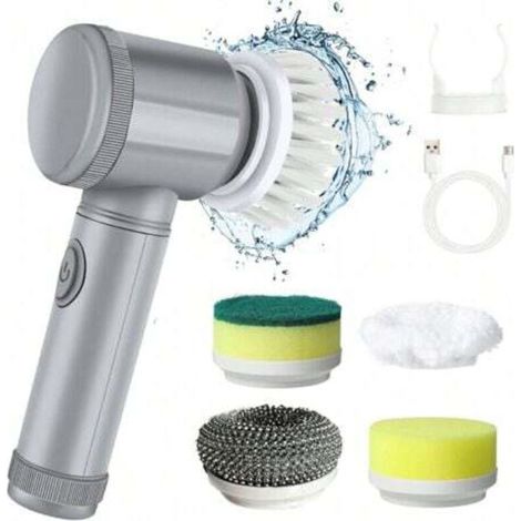 Set of rotating electric scrubbing brushes, portable electric cleaning brush with replaceable brush heads, IPX7 waterproof, rechargeable, low noise. (1/4)
