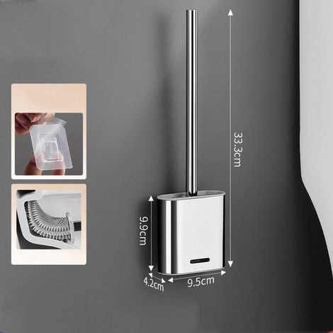 Toilettenbürstengarnitur aus Edelstahl 304 mit Wandhalterung – 33,3 x 9,5 x 4,2 cm – Silber, Toilettenbürste, Toilettenbürste mit Halter