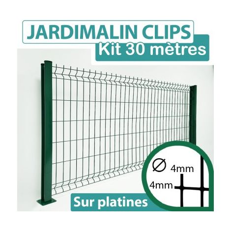 Kit Grillage Rigide Vert 30M - JARDIMALIN CLIPS - Fil 4mm - Sur Platines - 1,23 mètre (1/4)